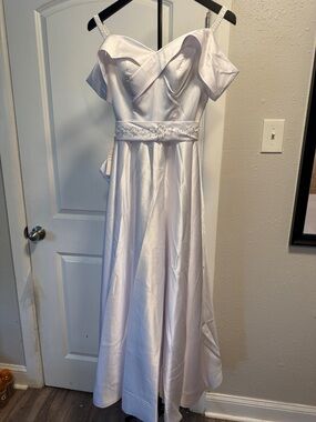 Off-Shoulder White Bridal Gown with Beaded Waistband